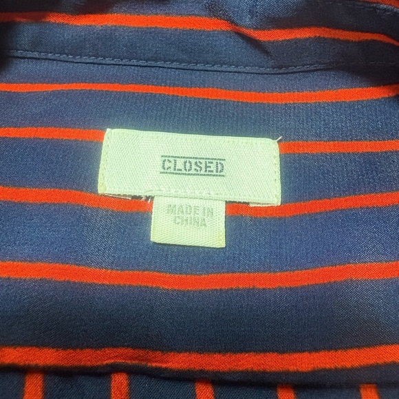 CLOSED Navy and Red Striped Silk Blend Button-Down Shirt - Picture 4 of 6